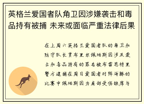 英格兰爱国者队角卫因涉嫌袭击和毒品持有被捕 未来或面临严重法律后果